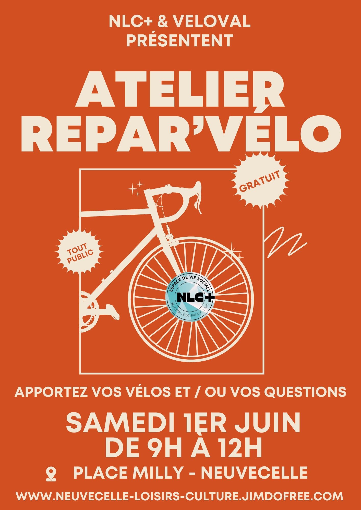 le flier atelier de reparation de velo que valérie a animer a Neuvecelle le 1er juin